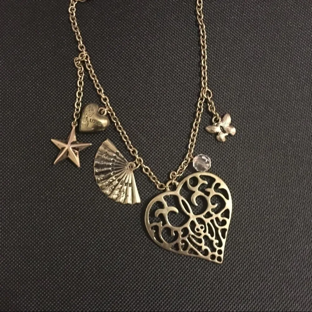 NWOT Heart Star Charm Dangle Chain Gold Necklace